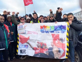 Barts Health Unite members visiting Lea Interchange bus strikers picket.