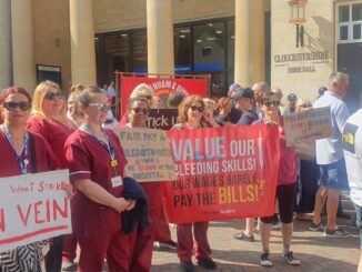 Phlebotomists on strike in Gloucester.