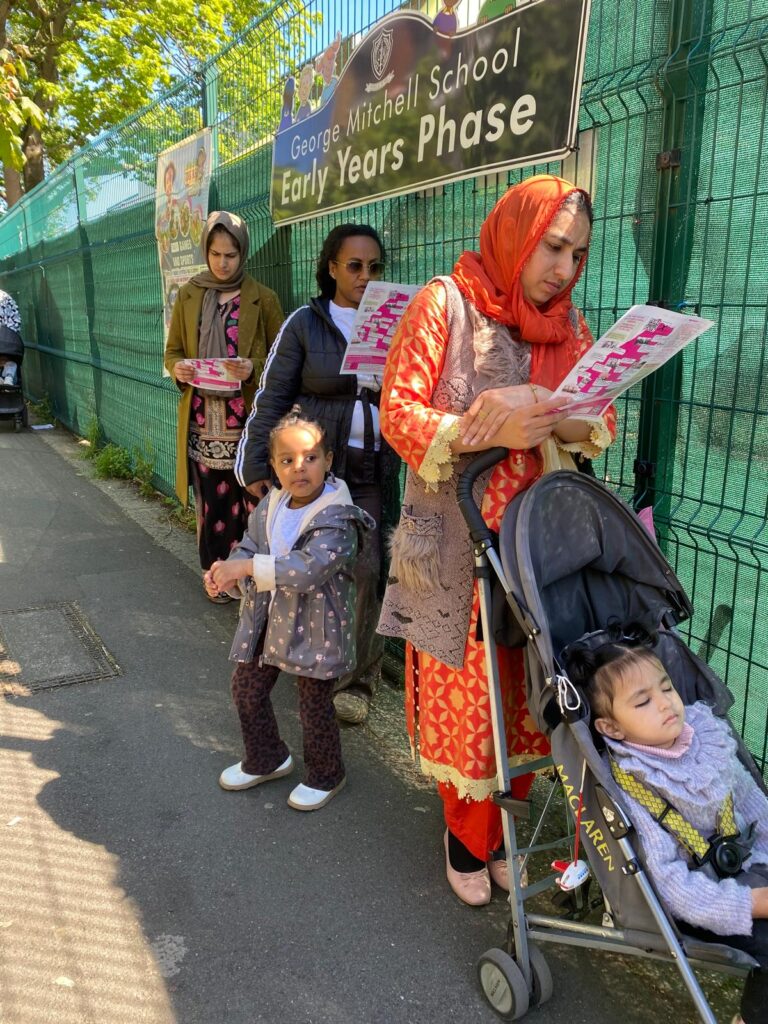Leafletting parents at schools