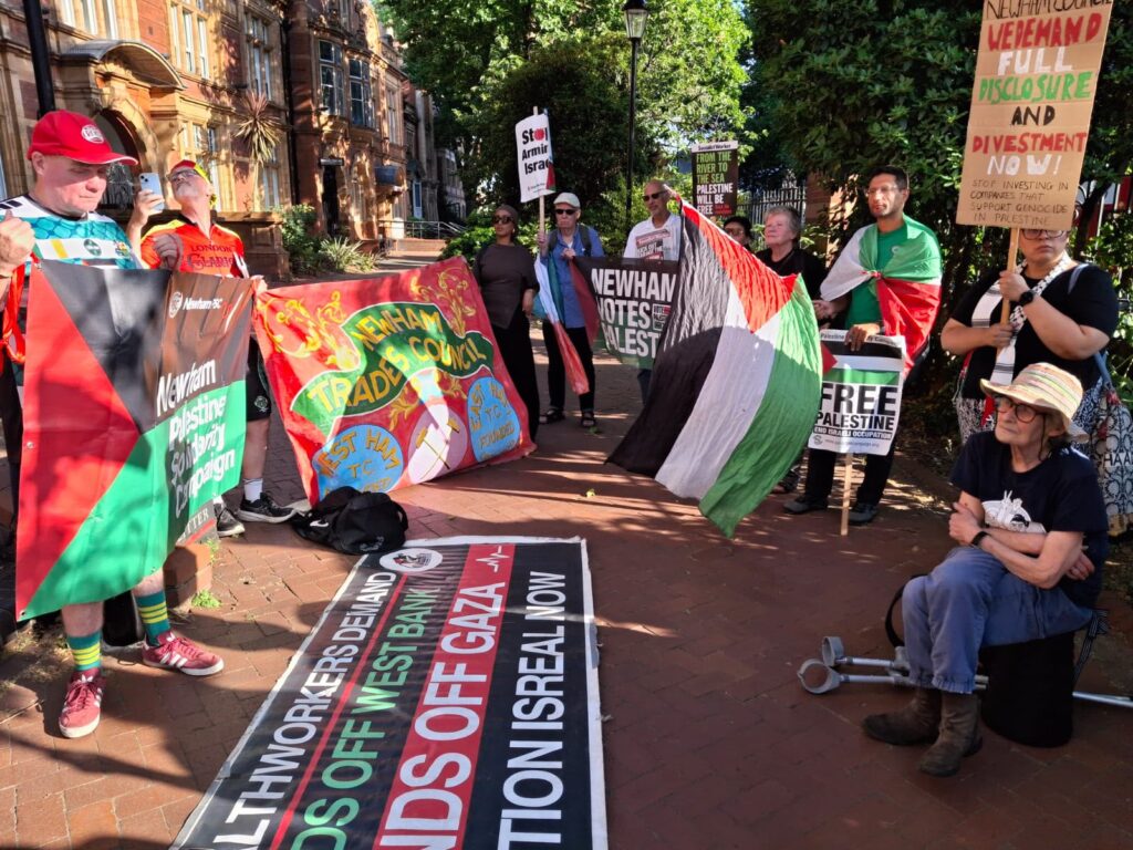 Protest against war-linked pension investments